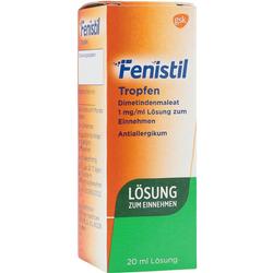 Orange Packung Fenistil Tropfen, ein Antiallergikum zum Einnehmen.