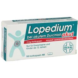 Eine Packung Lopedium für akuten Durchfall ab 12 Jahren.
