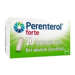 Eine grüne Packung mit 20 Kapseln gegen akuten Durchfall.