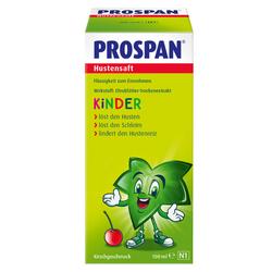 Eine Packung Kinderhustensaft mit einem lachenden Blatt auf der Vorderseite.