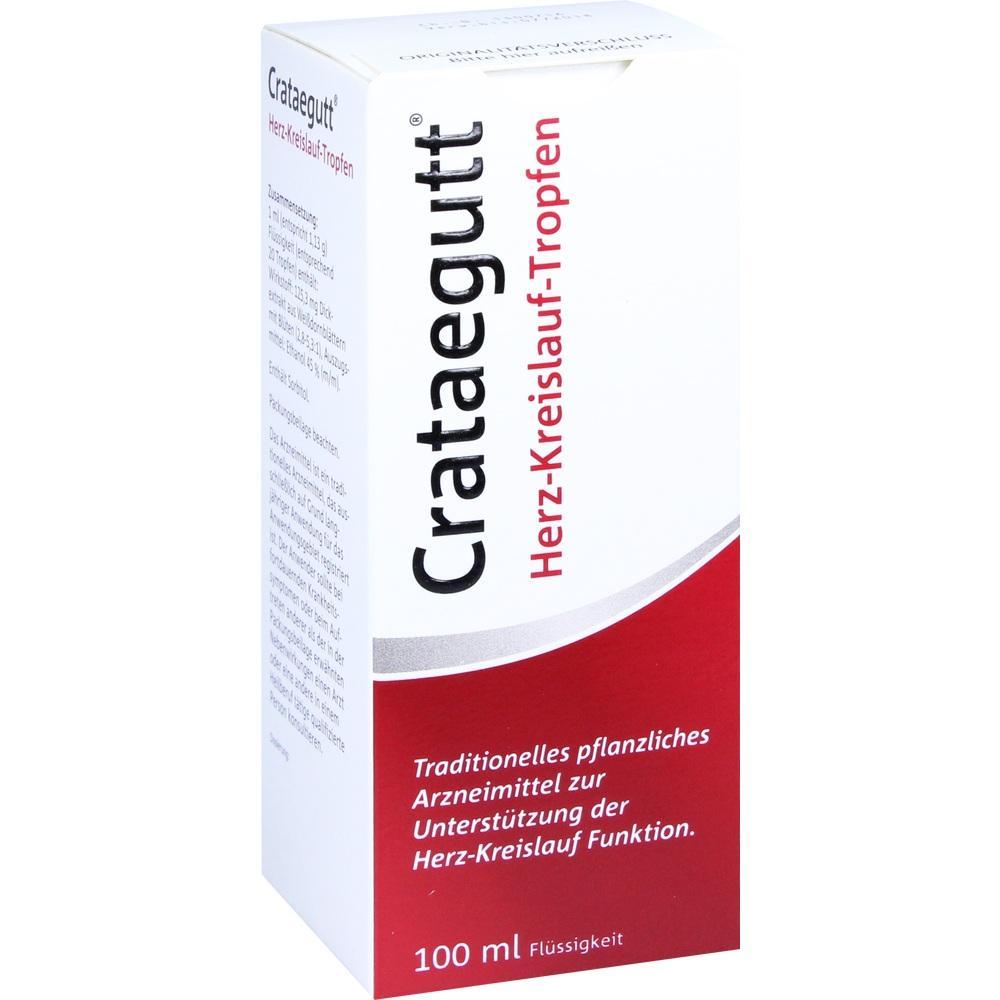Weiße Medikamentenverpackung von Crataegutt für das Herz-Kreislauf-System.
