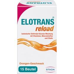 Weiße Verpackung von Elotrans reload mit Orangengeschmack.