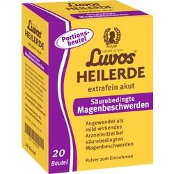 Gelbe Packung von Heilerde für säurebedingte Magenbeschwerden mit 20 Portionsbeuteln.